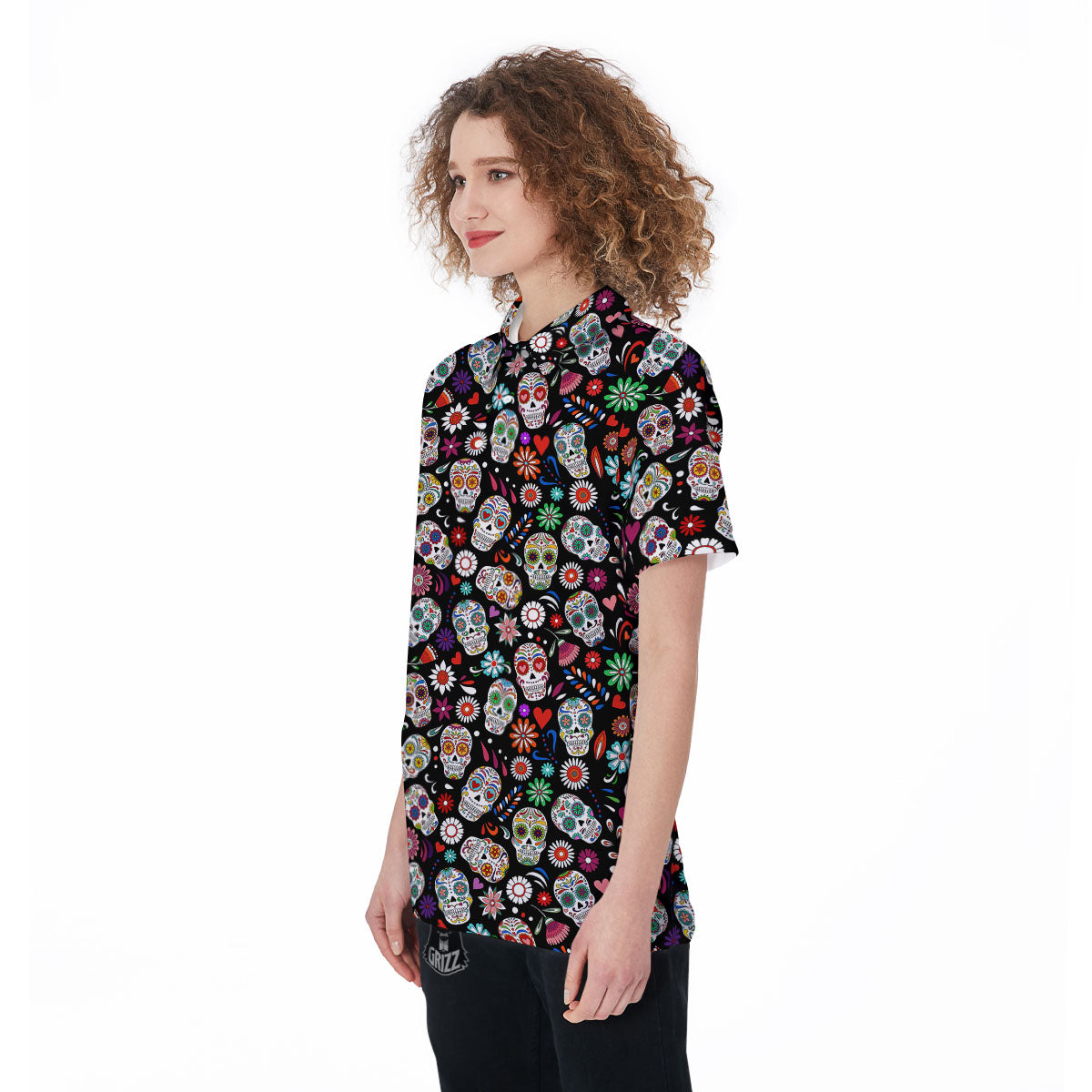 Skeleton Day Of The Dead Print Pattern Women's Golf Shirts-grizzshop