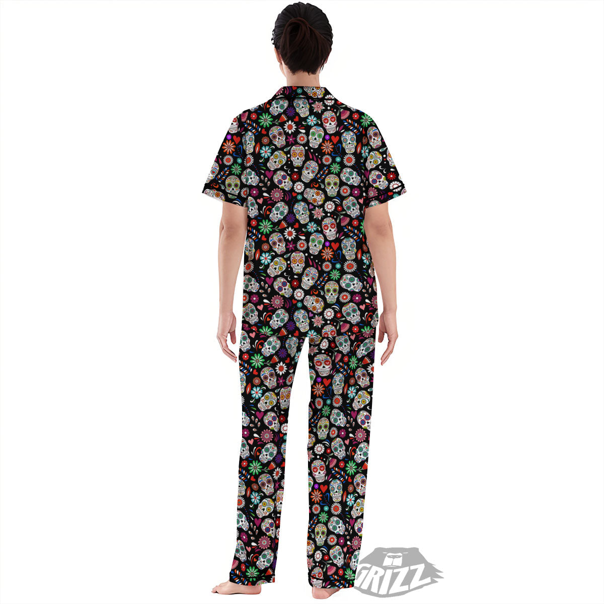 Skeleton Day Of The Dead Print Pattern Women's Pajamas Set-grizzshop