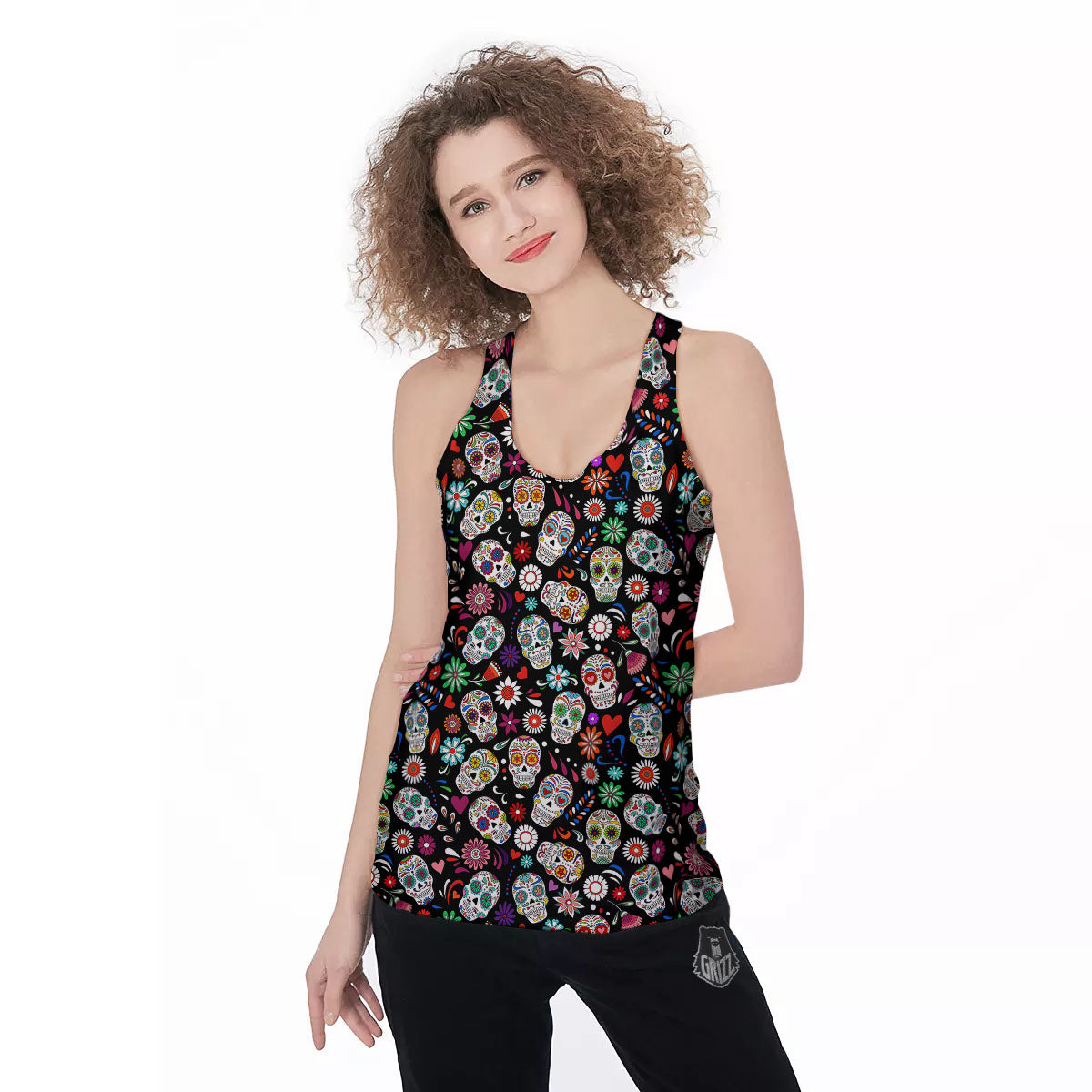 Skeleton Day Of The Dead Print Pattern Women's Racerback Tank Top-grizzshop