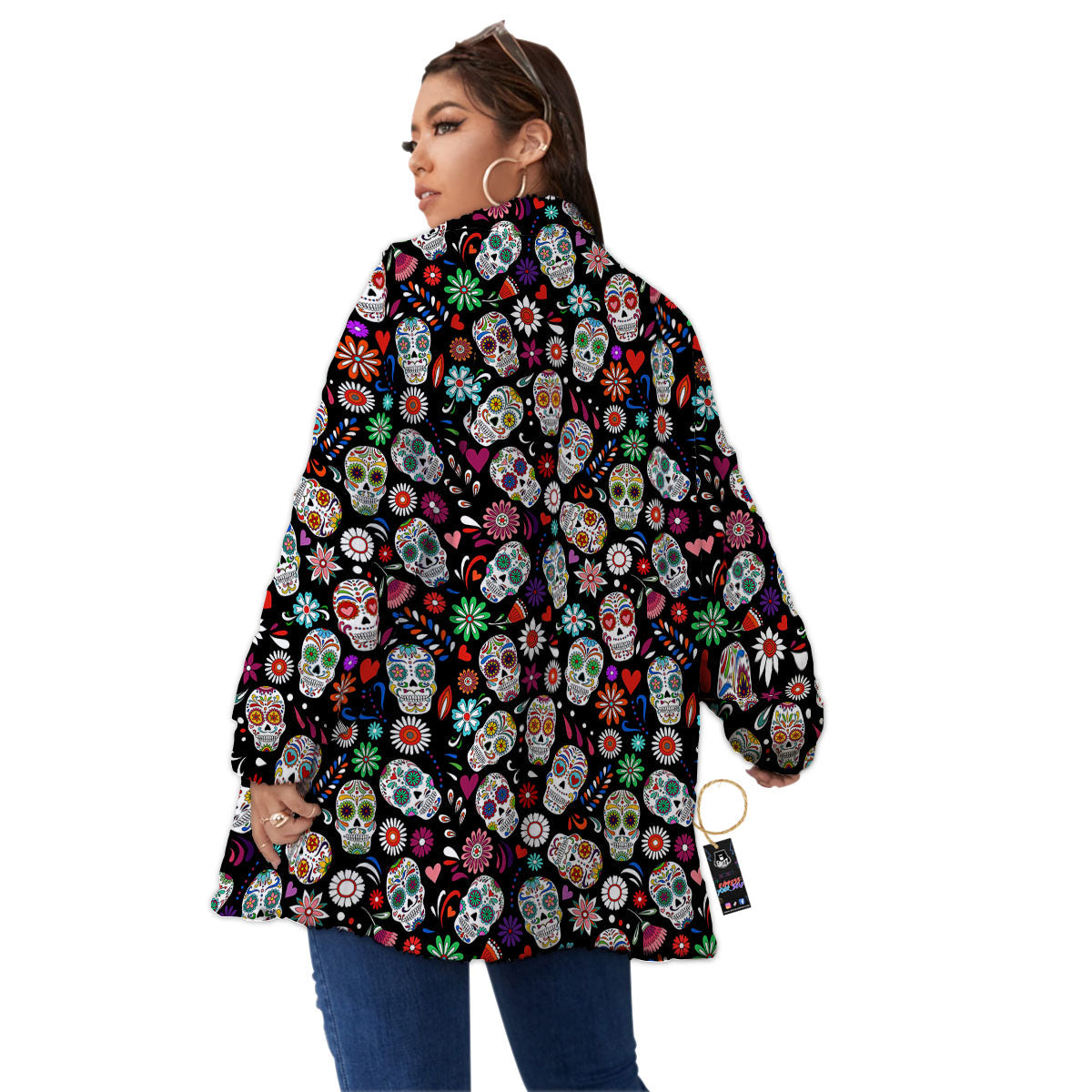 Skeleton Day Of The Dead Print Pattern Women's Sherpa Jacket-grizzshop