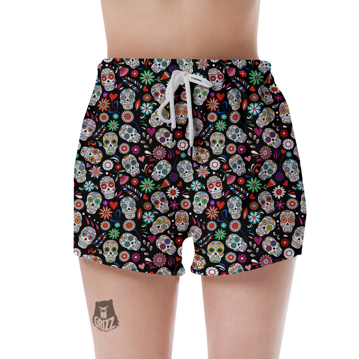 Skeleton Day Of The Dead Print Pattern Women's Shorts-grizzshop