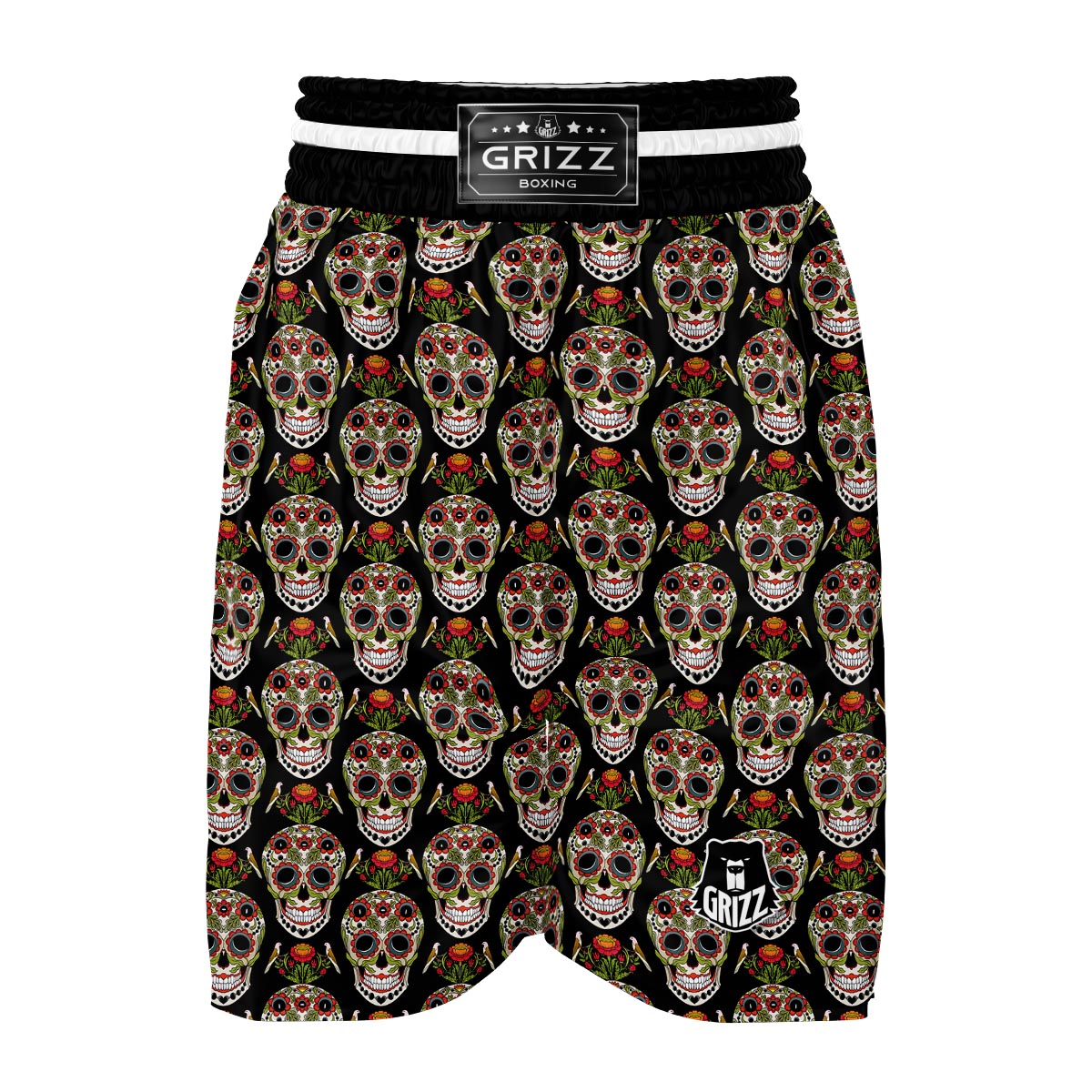 Skeleton Floral Rose Sugar Skull Girly Pattern Print Boxing Shorts-grizzshop