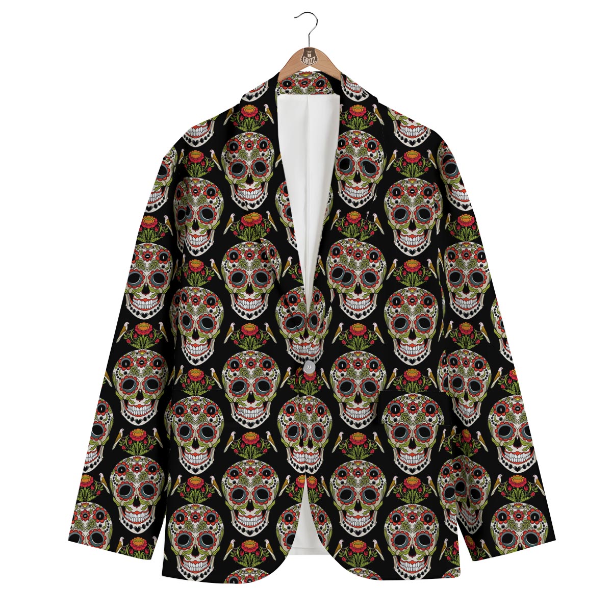 Skeleton Floral Rose Sugar Skull Girly Pattern Print Men's Blazer-grizzshop