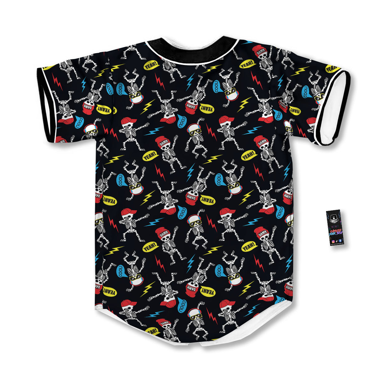 Skeleton Party Fun Print Pattern Baseball Jersey-grizzshop