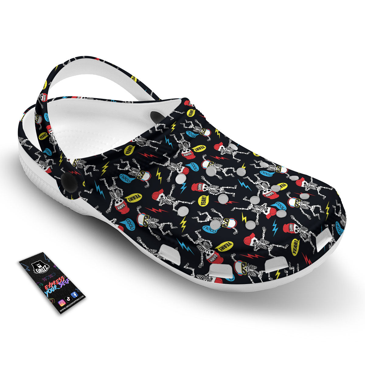 Skeleton Party Fun Print Pattern Clog-grizzshop