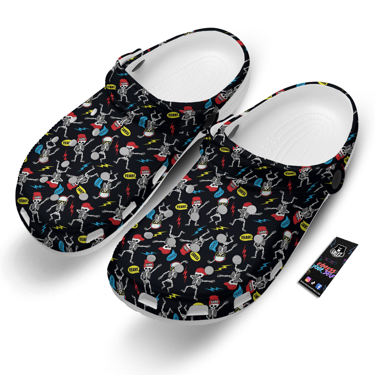Skeleton Party Fun Print Pattern Clog-grizzshop