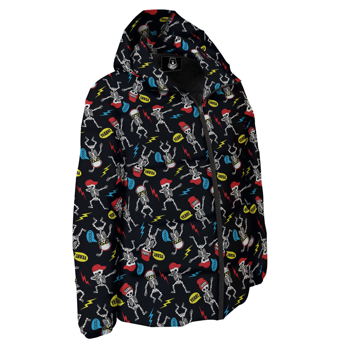 Skeleton Party Fun Print Pattern Down Jacket-grizzshop