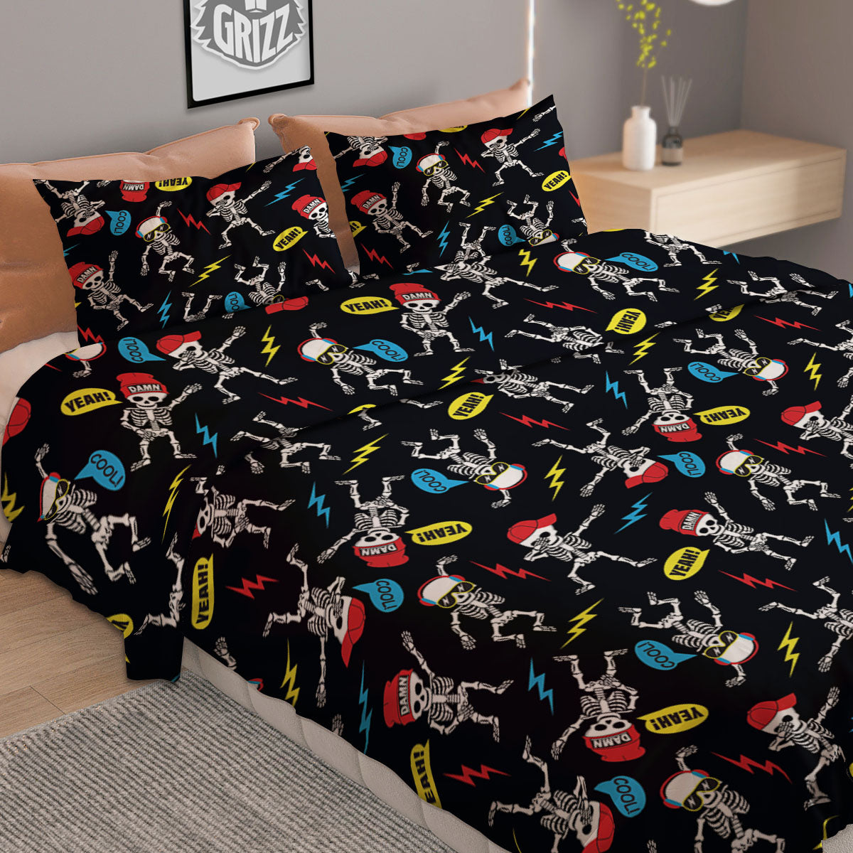 Skeleton Party Fun Print Pattern Duvet Cover Bedding Set