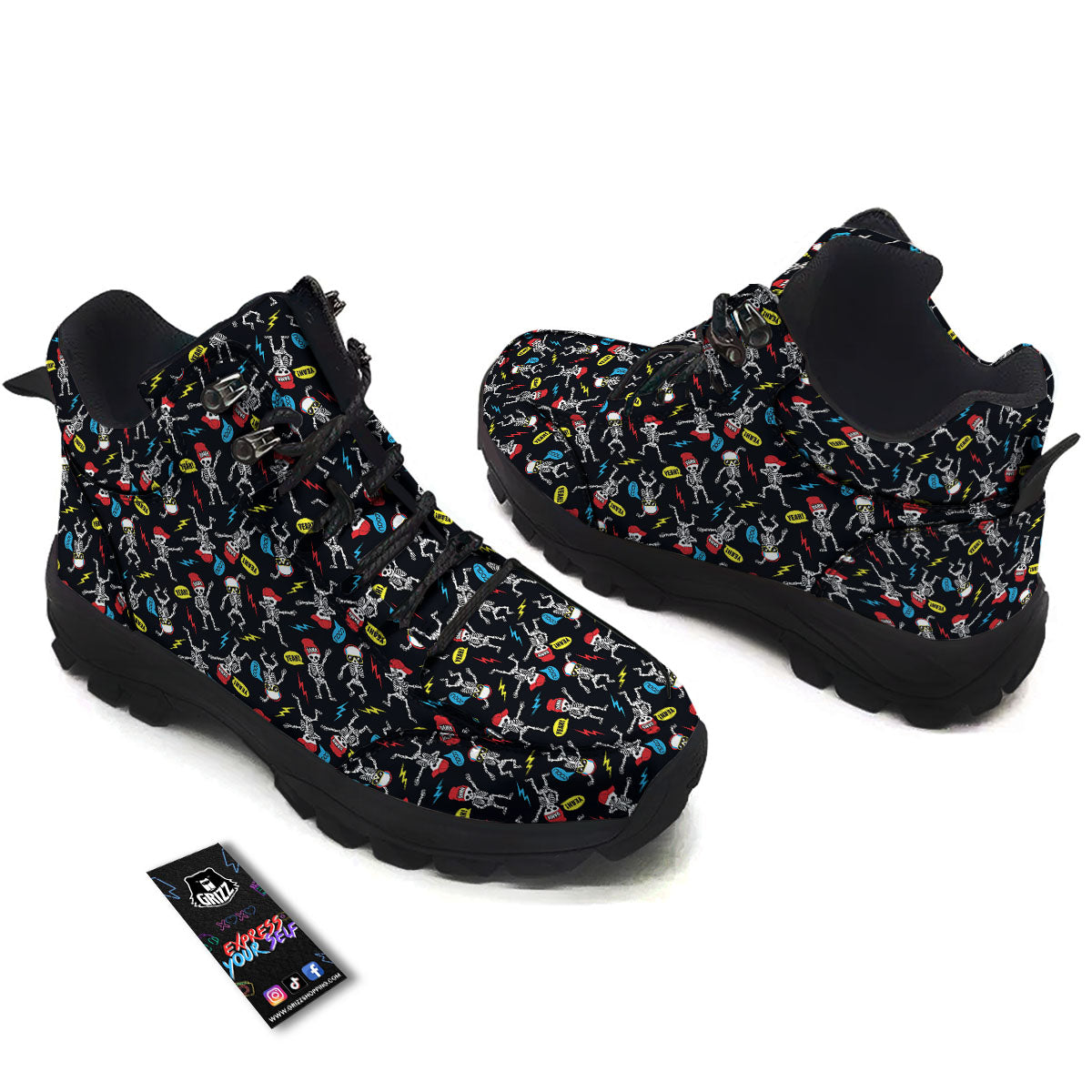 Skeleton Party Fun Print Pattern Hiking Shoes-grizzshop
