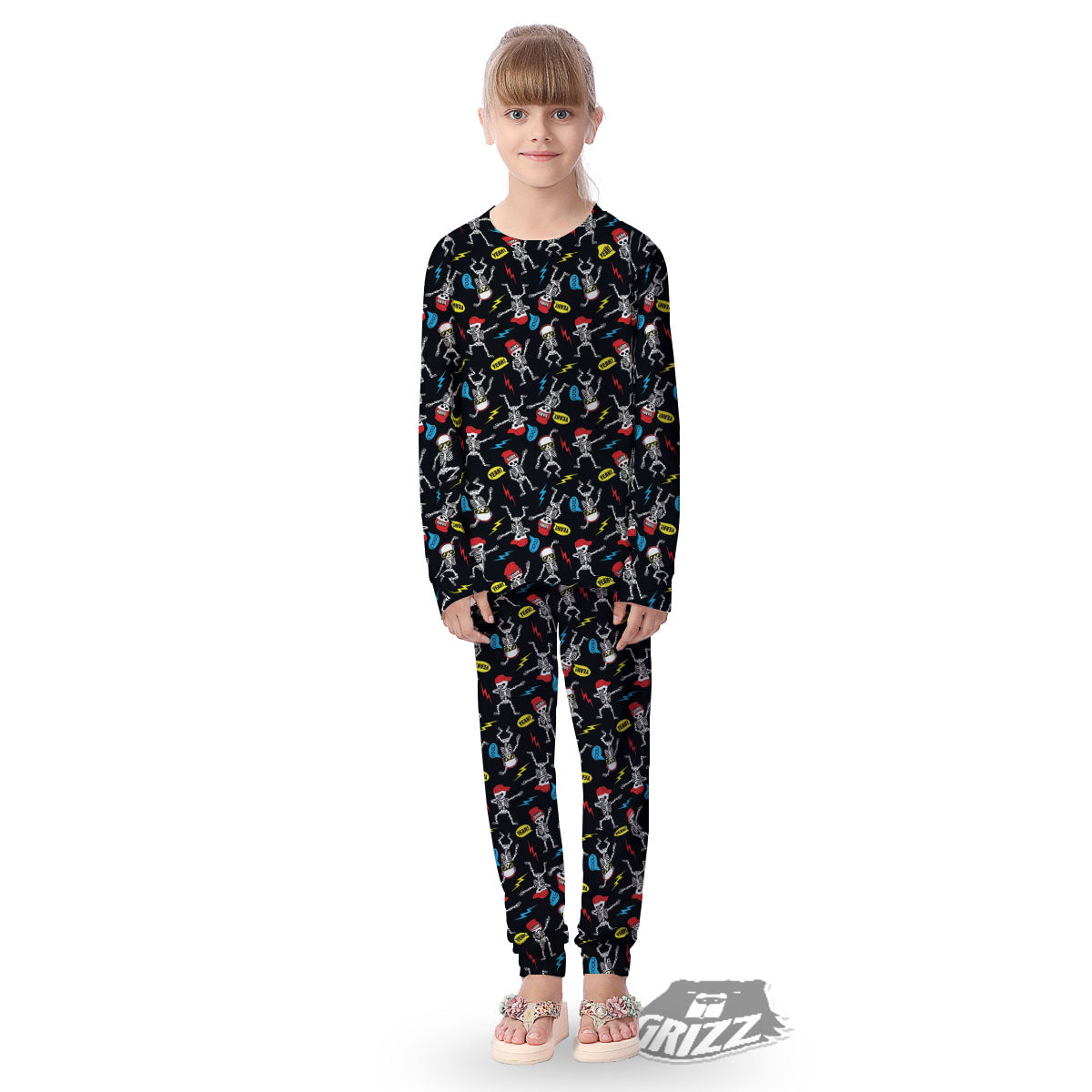 Skeleton Party Fun Print Pattern Kid's Pajamas-grizzshop