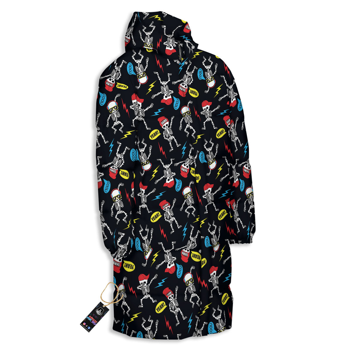Skeleton Party Fun Print Pattern Long Down Jacket-grizzshop
