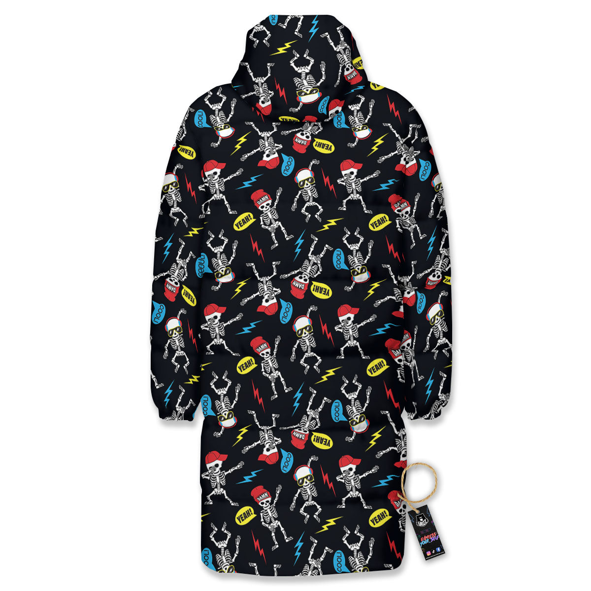 Skeleton Party Fun Print Pattern Long Down Jacket-grizzshop