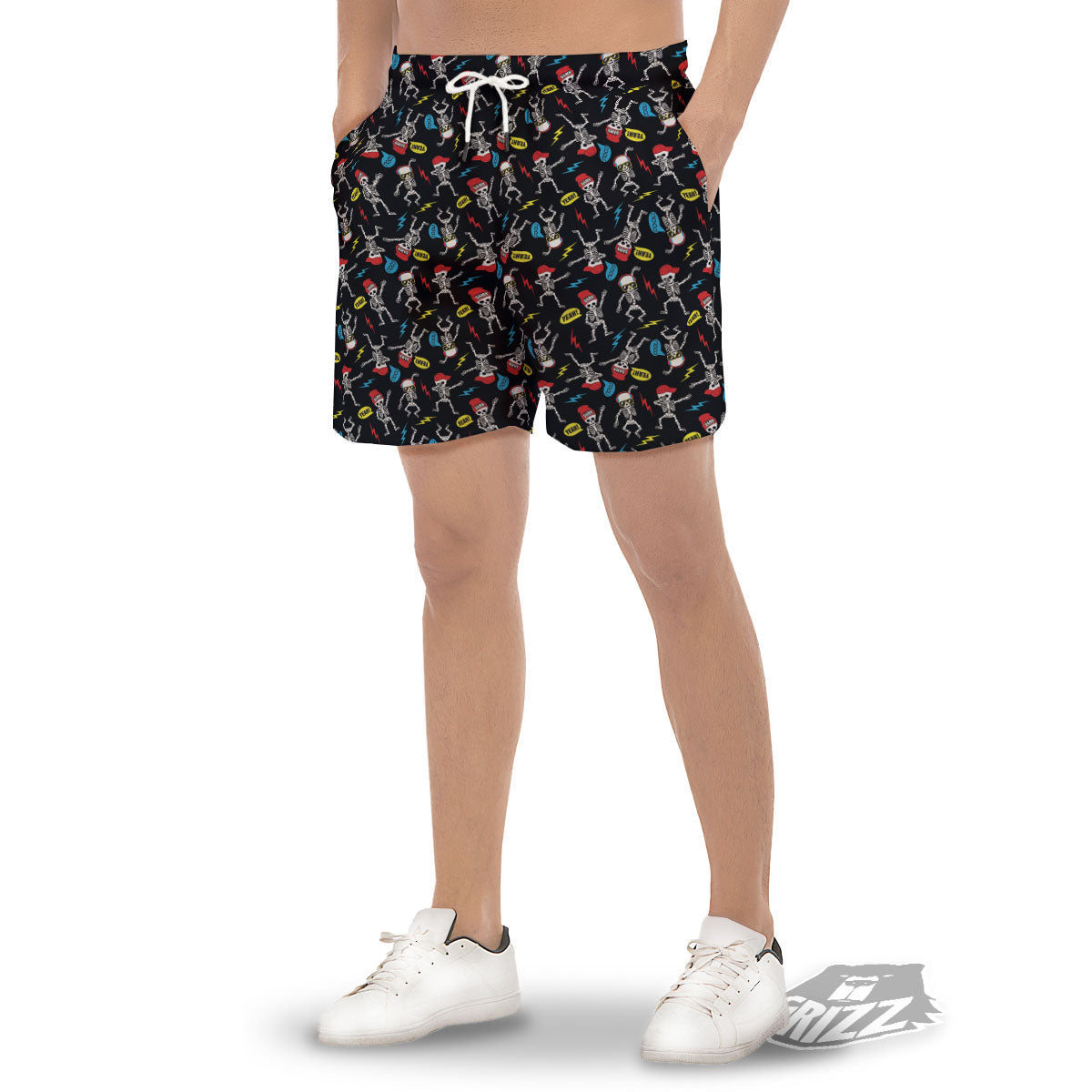 Skeleton Party Fun Print Pattern Men's Gym Shorts-grizzshop