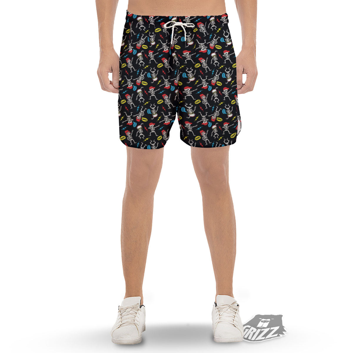 Skeleton Party Fun Print Pattern Men's Gym Shorts-grizzshop