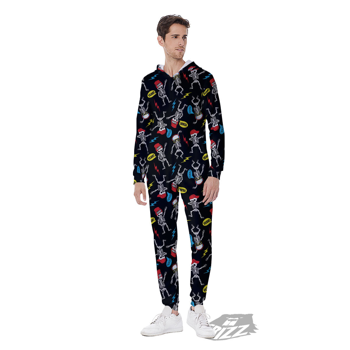 Skeleton Party Fun Print Pattern Men's Jumpsuit-grizzshop