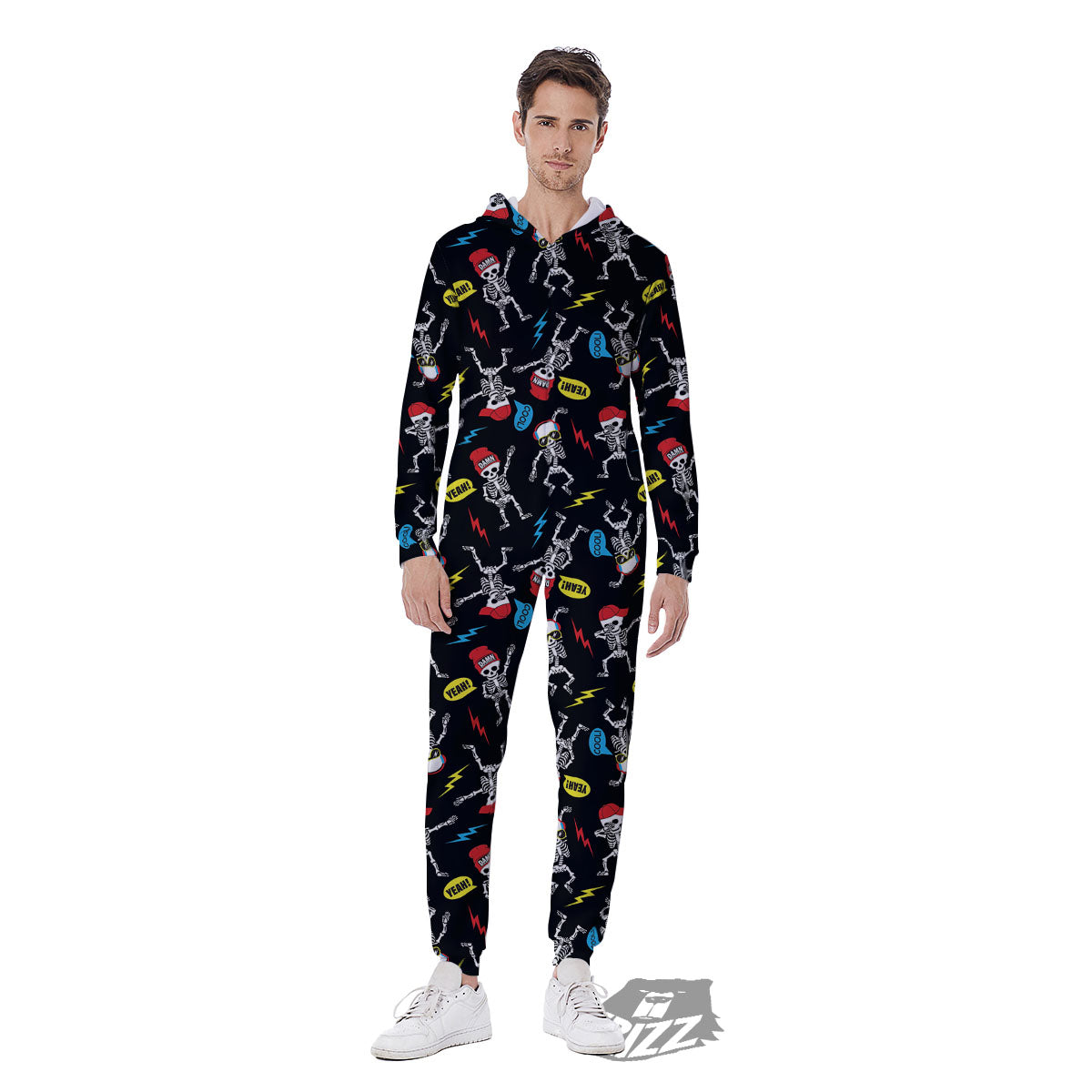 Skeleton Party Fun Print Pattern Men's Jumpsuit-grizzshop