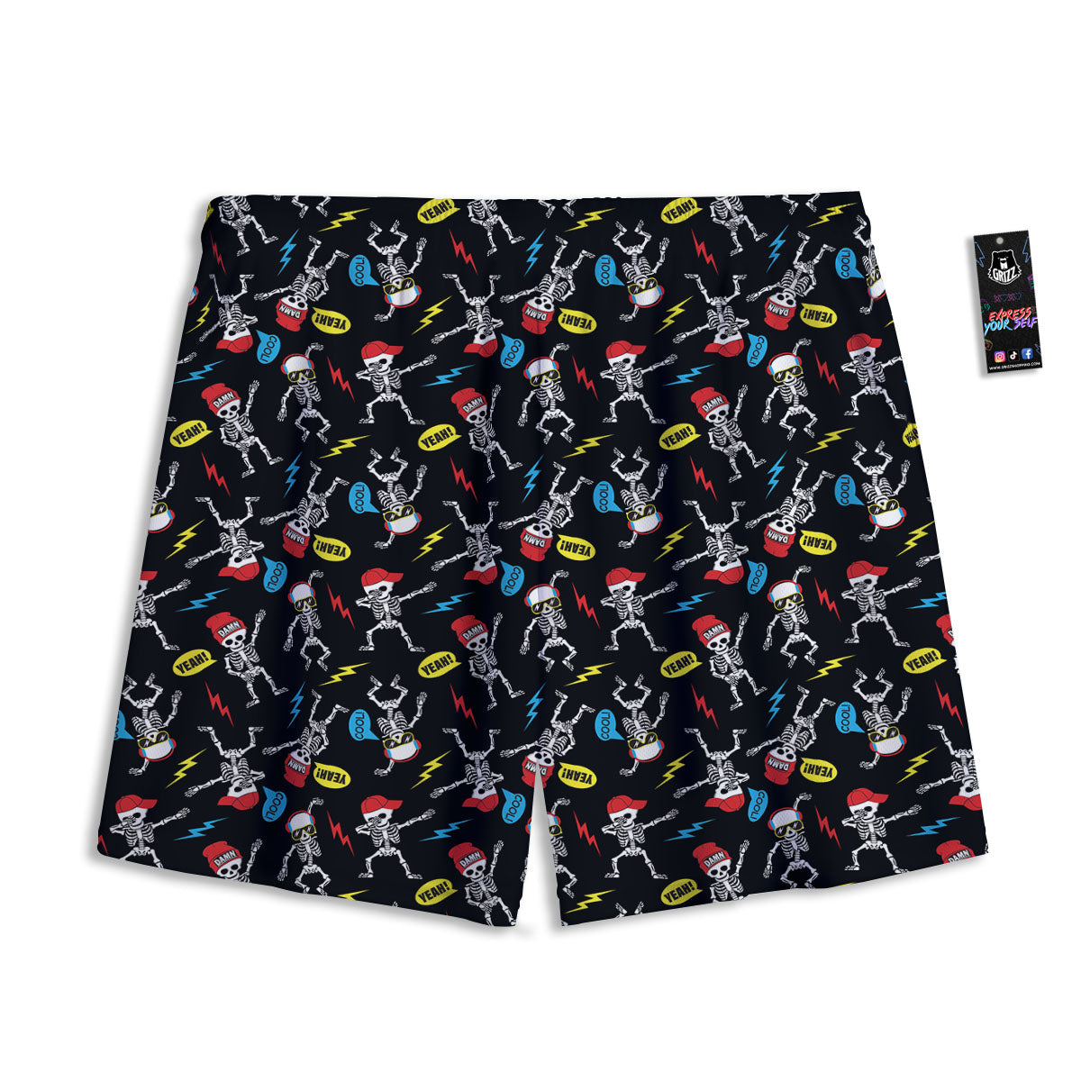 Skeleton Party Fun Print Pattern Mesh Shorts