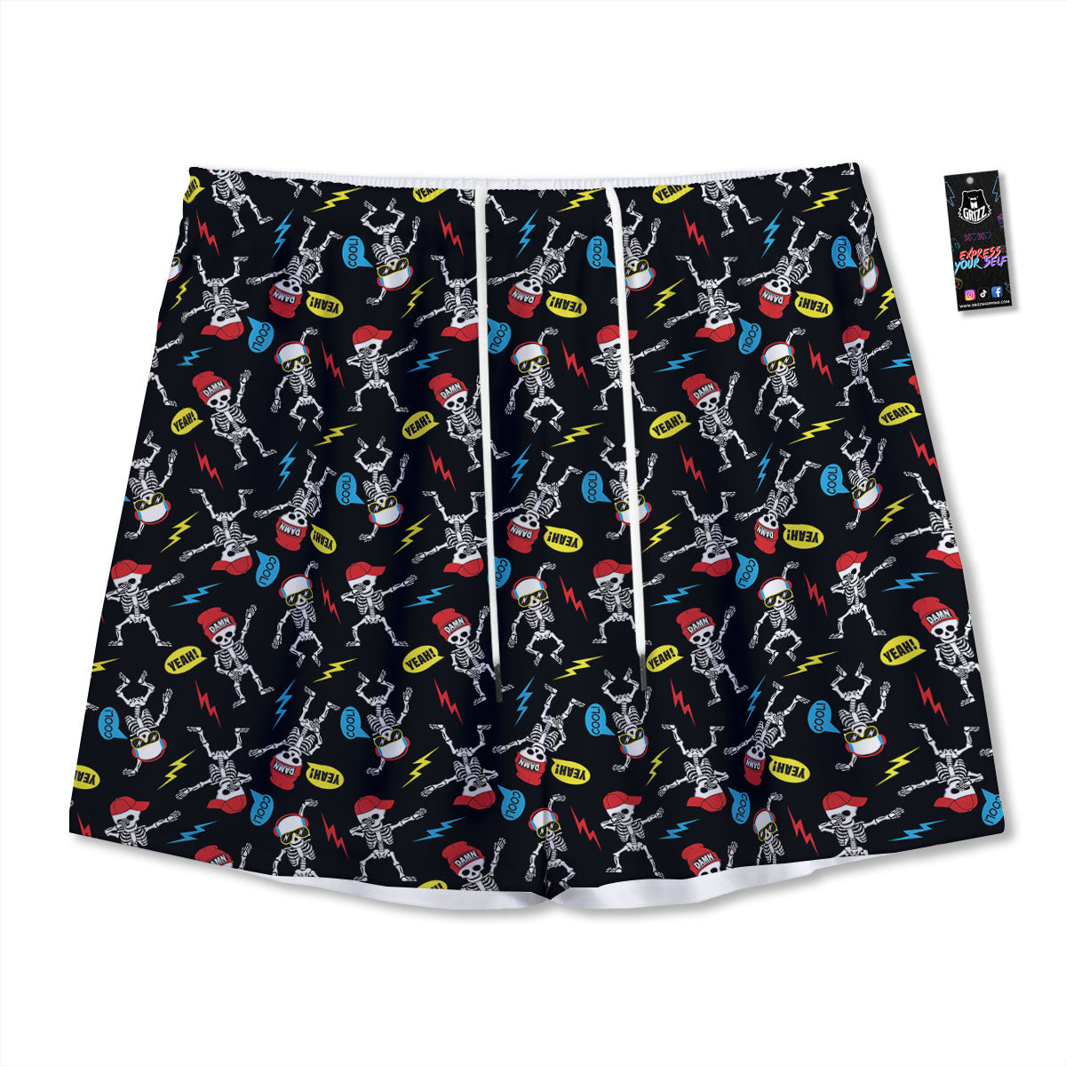 Skeleton Party Fun Print Pattern Mesh Shorts