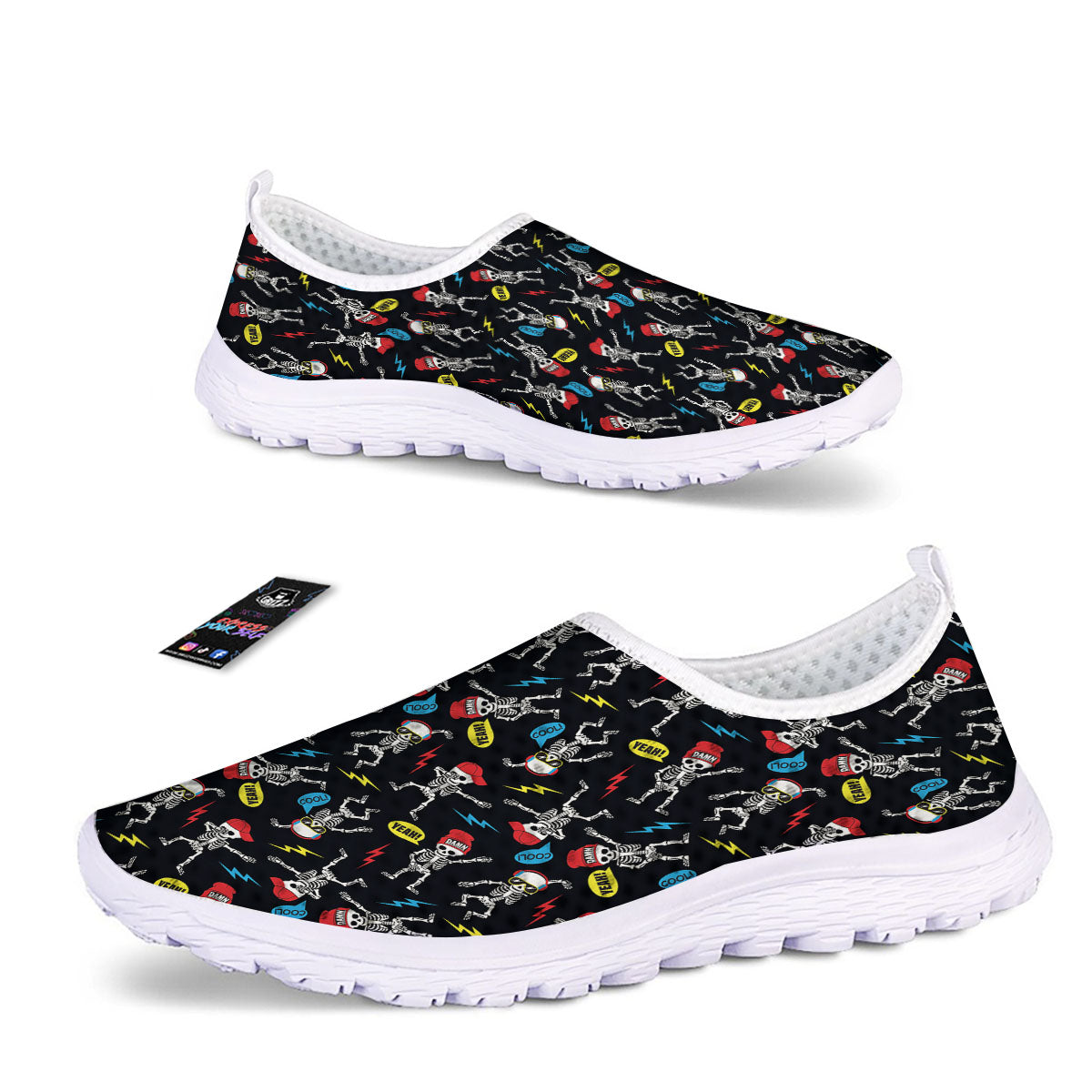 Skeleton Party Fun Print Pattern Nurse Shoes-grizzshop
