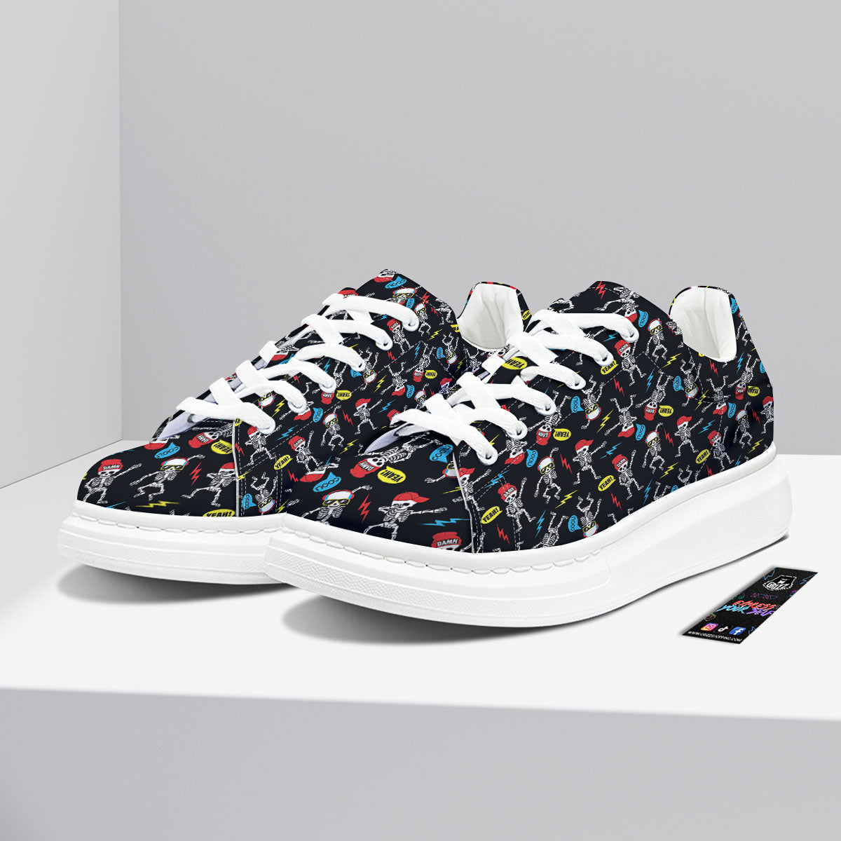 Skeleton Party Fun Print Pattern Platform Shoes-grizzshop