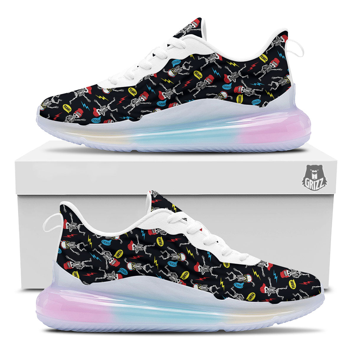 Skeleton Party Fun Print Pattern Running Sneakers-grizzshop