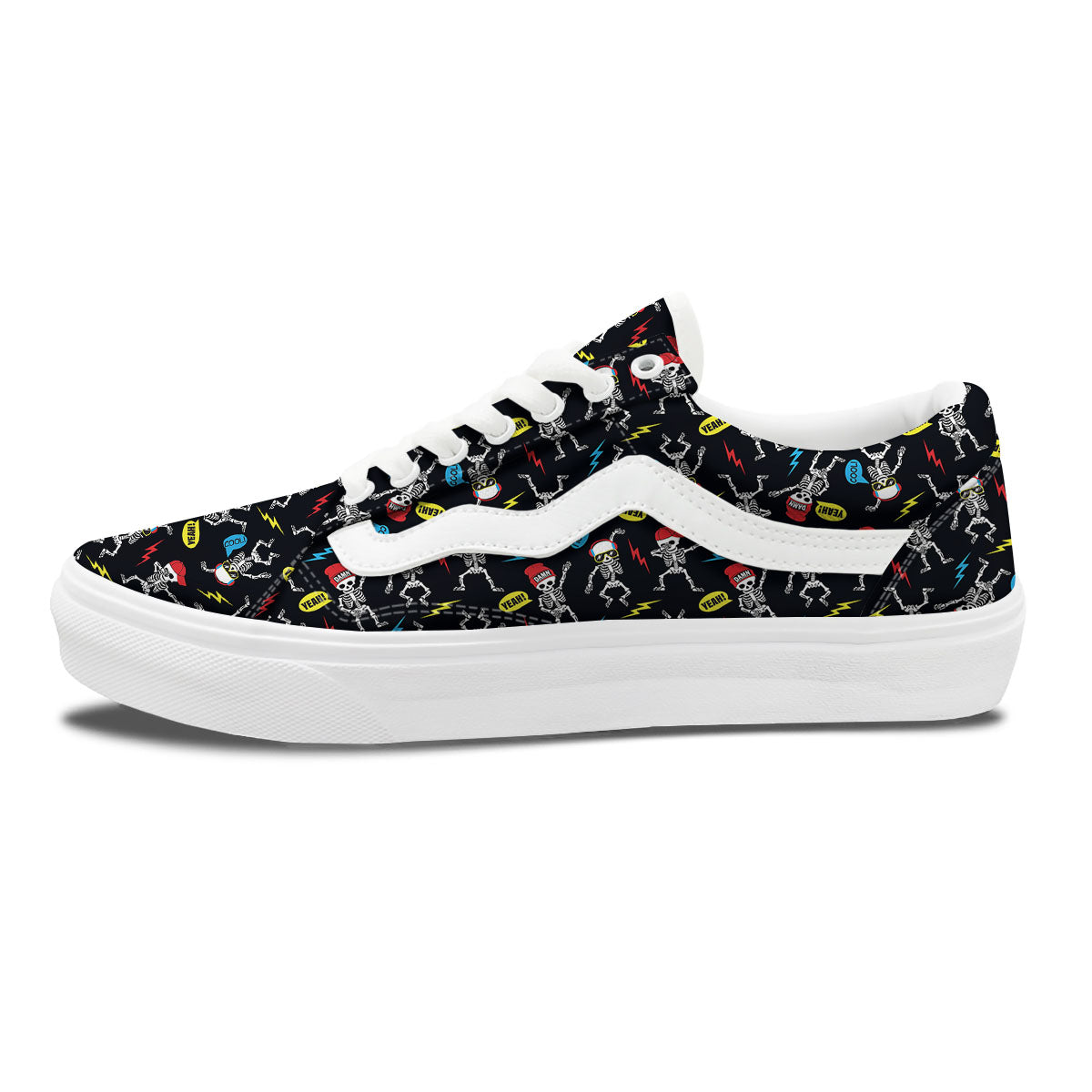 Skeleton Party Fun Print Pattern Skate Shoes-grizzshop