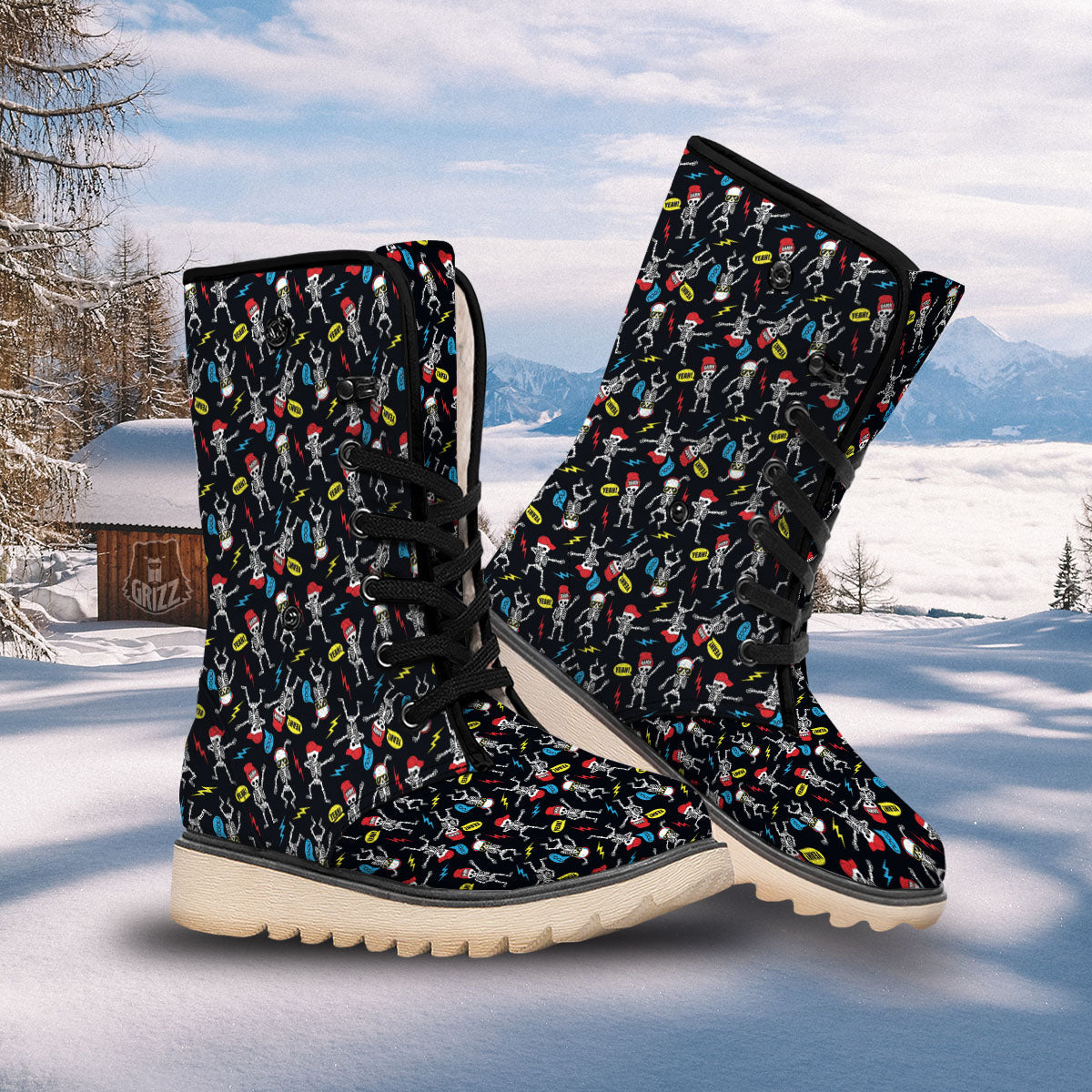 Skeleton Party Fun Print Pattern Snow Boots-grizzshop