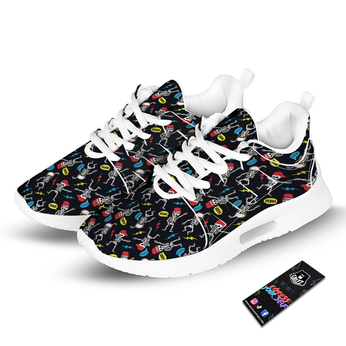 Skeleton Party Fun Print Pattern Tennis Shoes-grizzshop