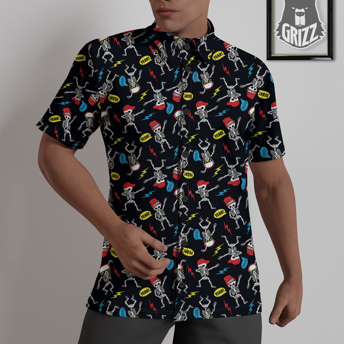 Skeleton Party Fun Print Pattern Untucked Shirts-grizzshop