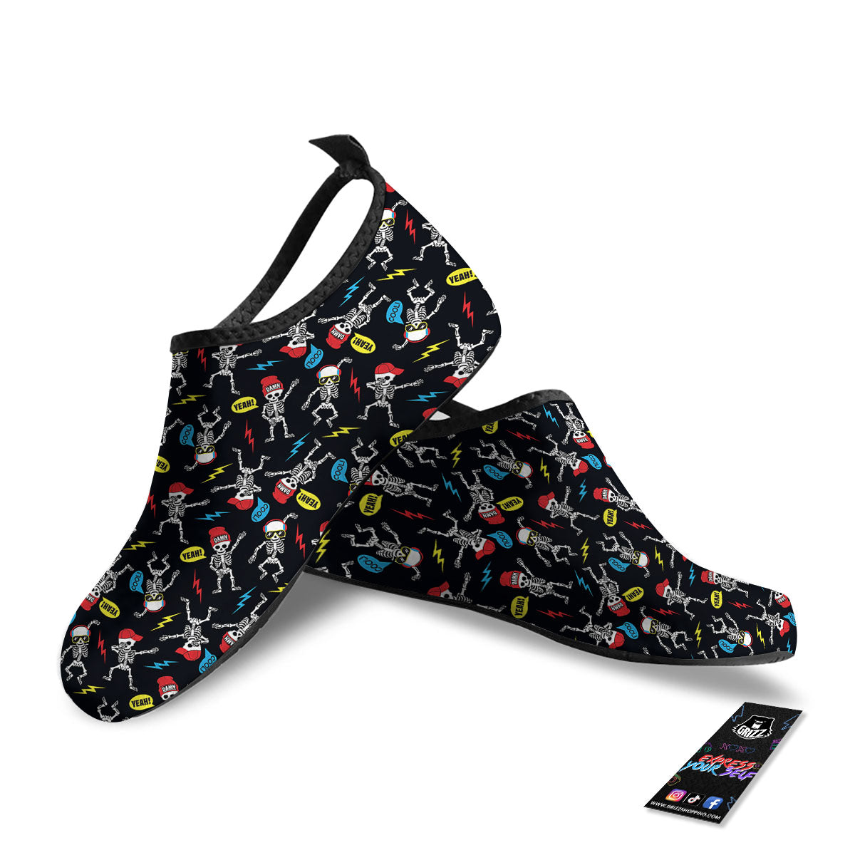 Skeleton Party Fun Print Pattern Water Shoes-grizzshop