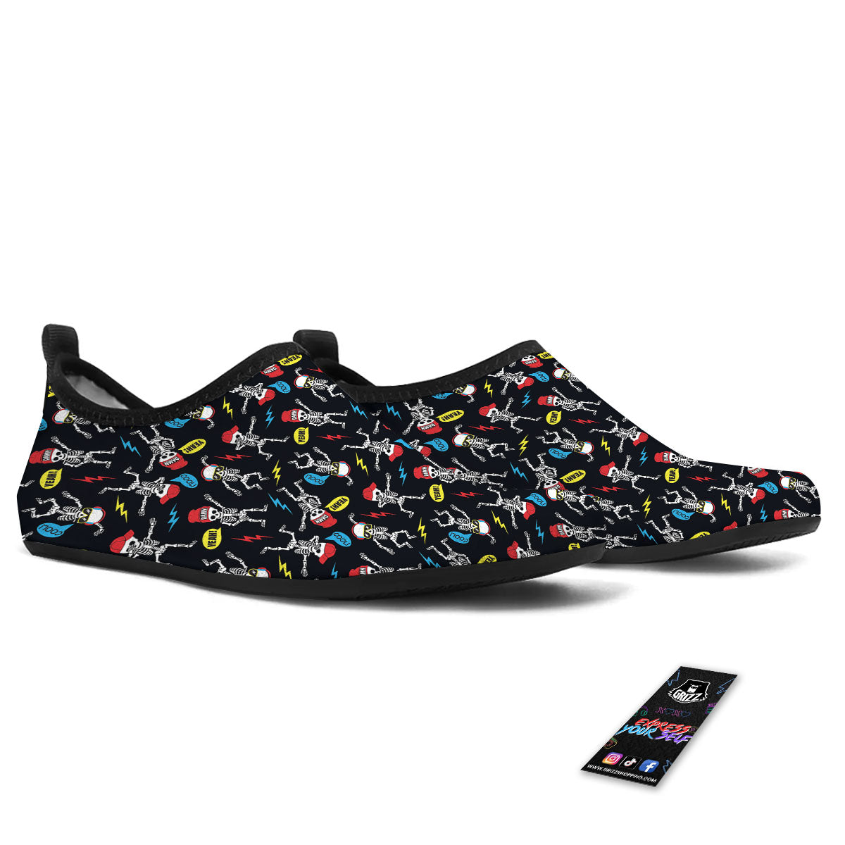 Skeleton Party Fun Print Pattern Water Shoes-grizzshop