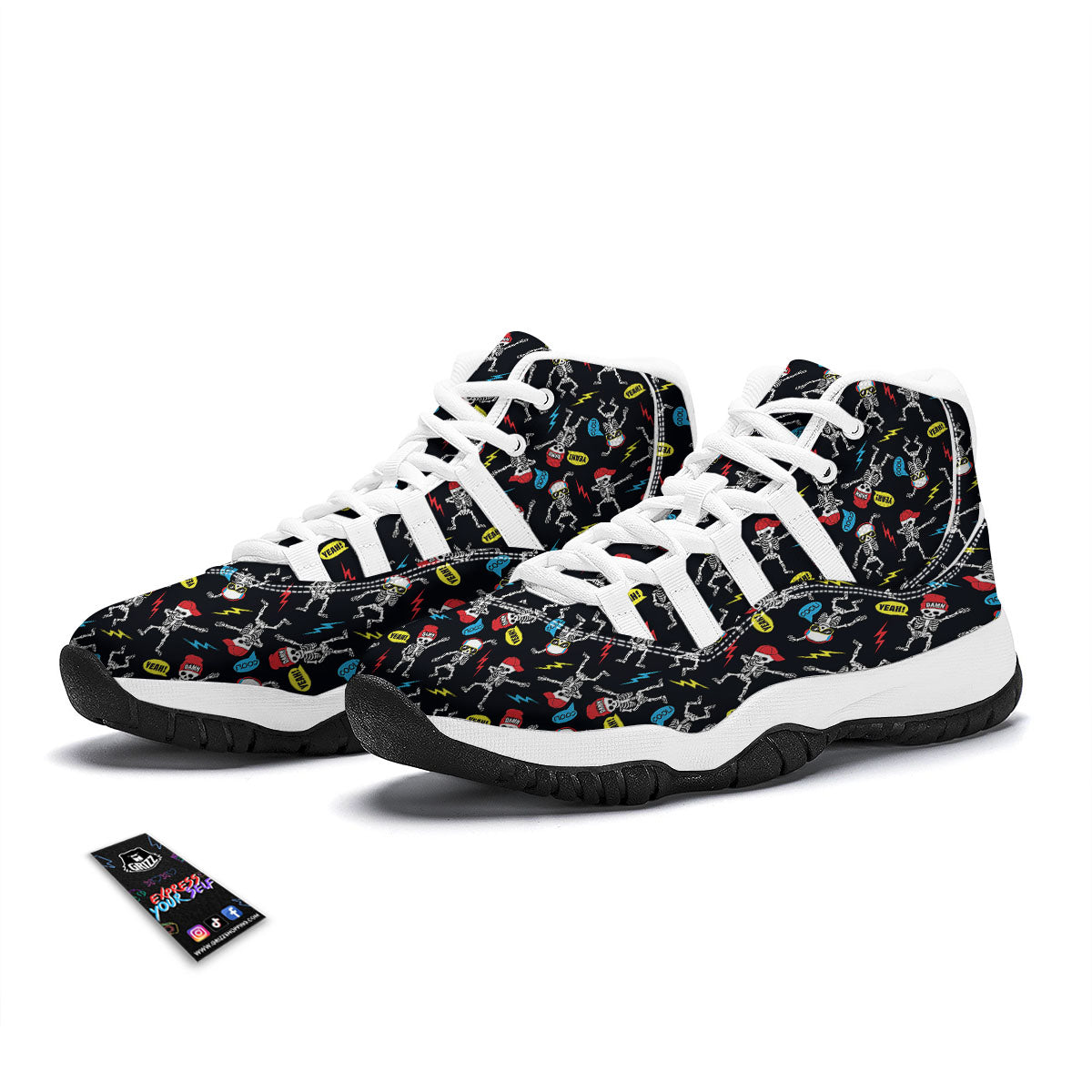 Skeleton Party Fun Print Pattern White Bball Shoes-grizzshop