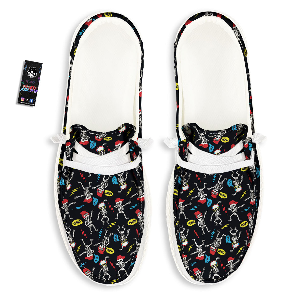Skeleton Party Fun Print Pattern White Loafers-grizzshop