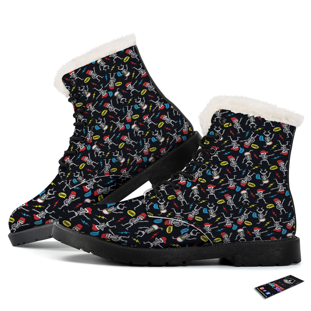 Skeleton Party Fun Print Pattern Winter Boots-grizzshop