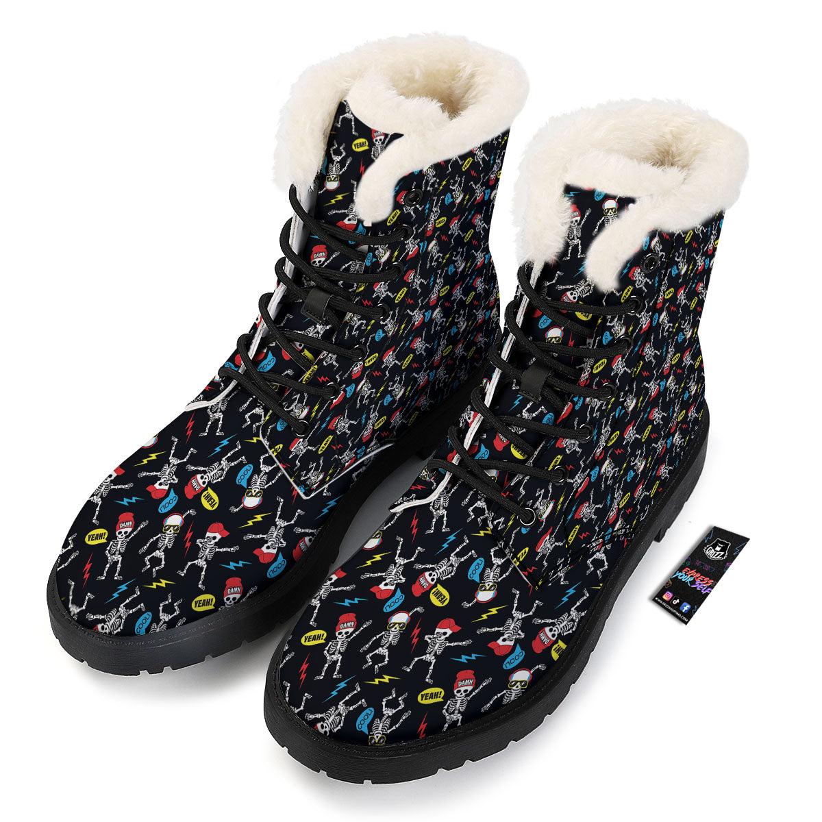Skeleton Party Fun Print Pattern Winter Boots-grizzshop
