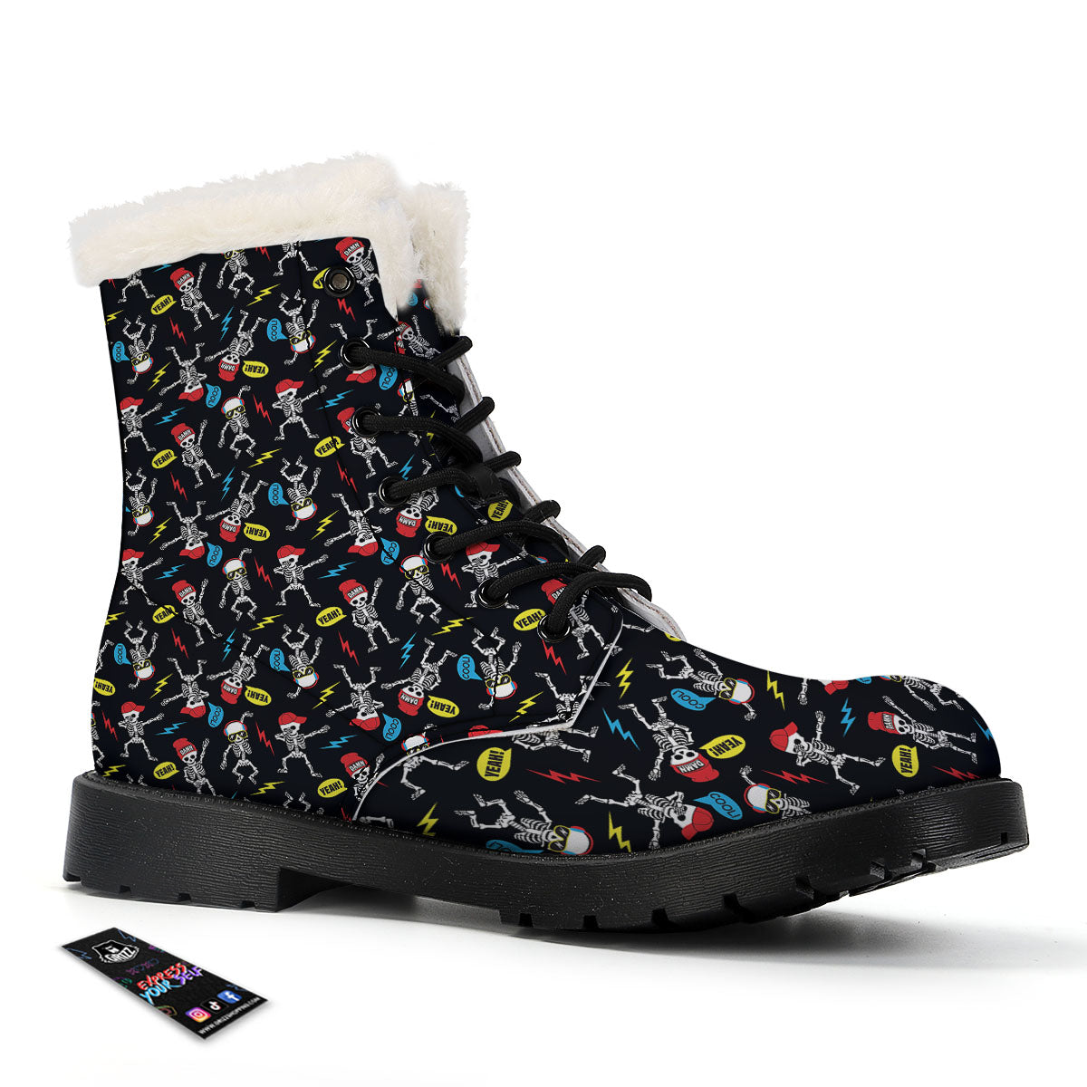 Skeleton Party Fun Print Pattern Winter Boots-grizzshop