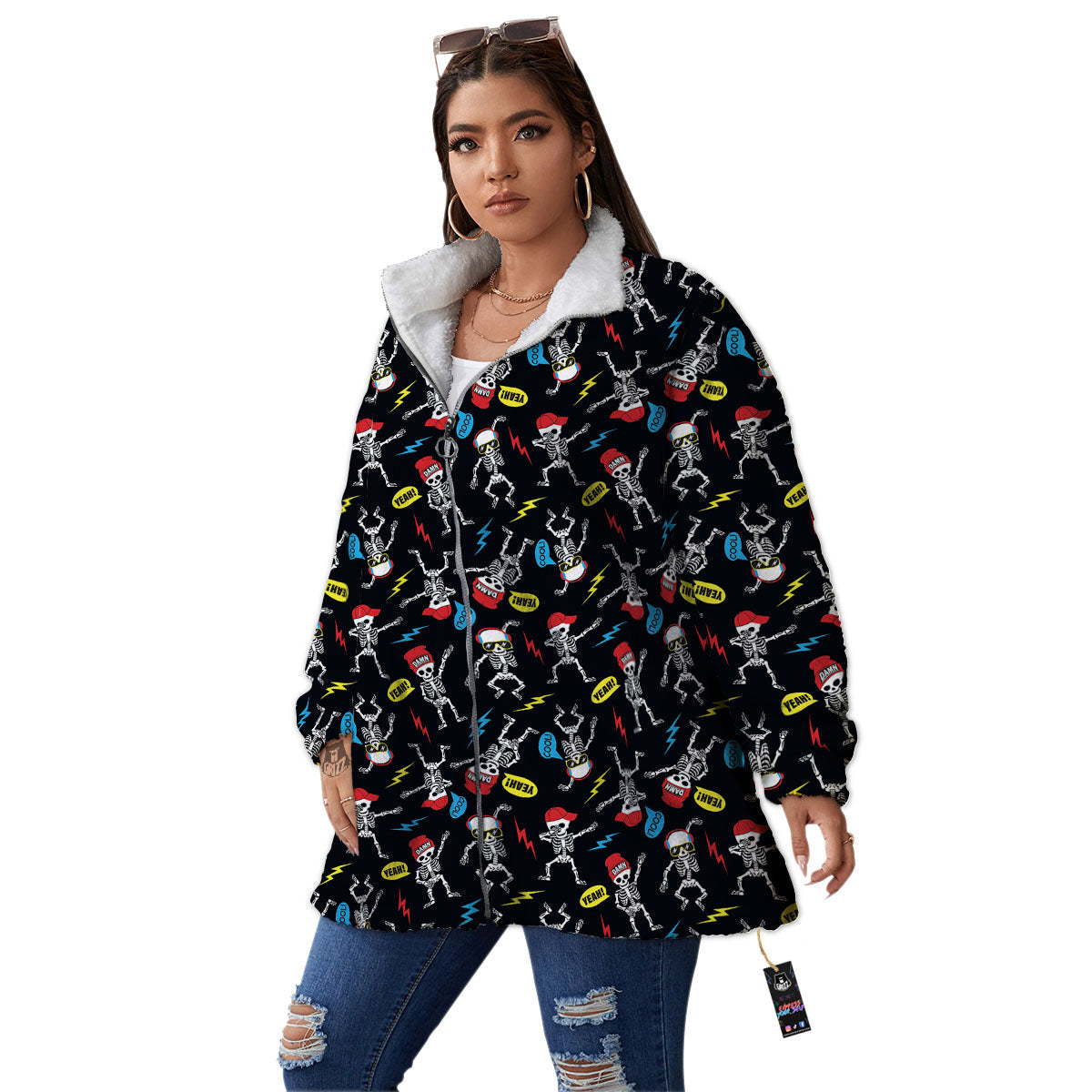 Skeleton Party Fun Print Pattern Women's Sherpa Jacket-grizzshop