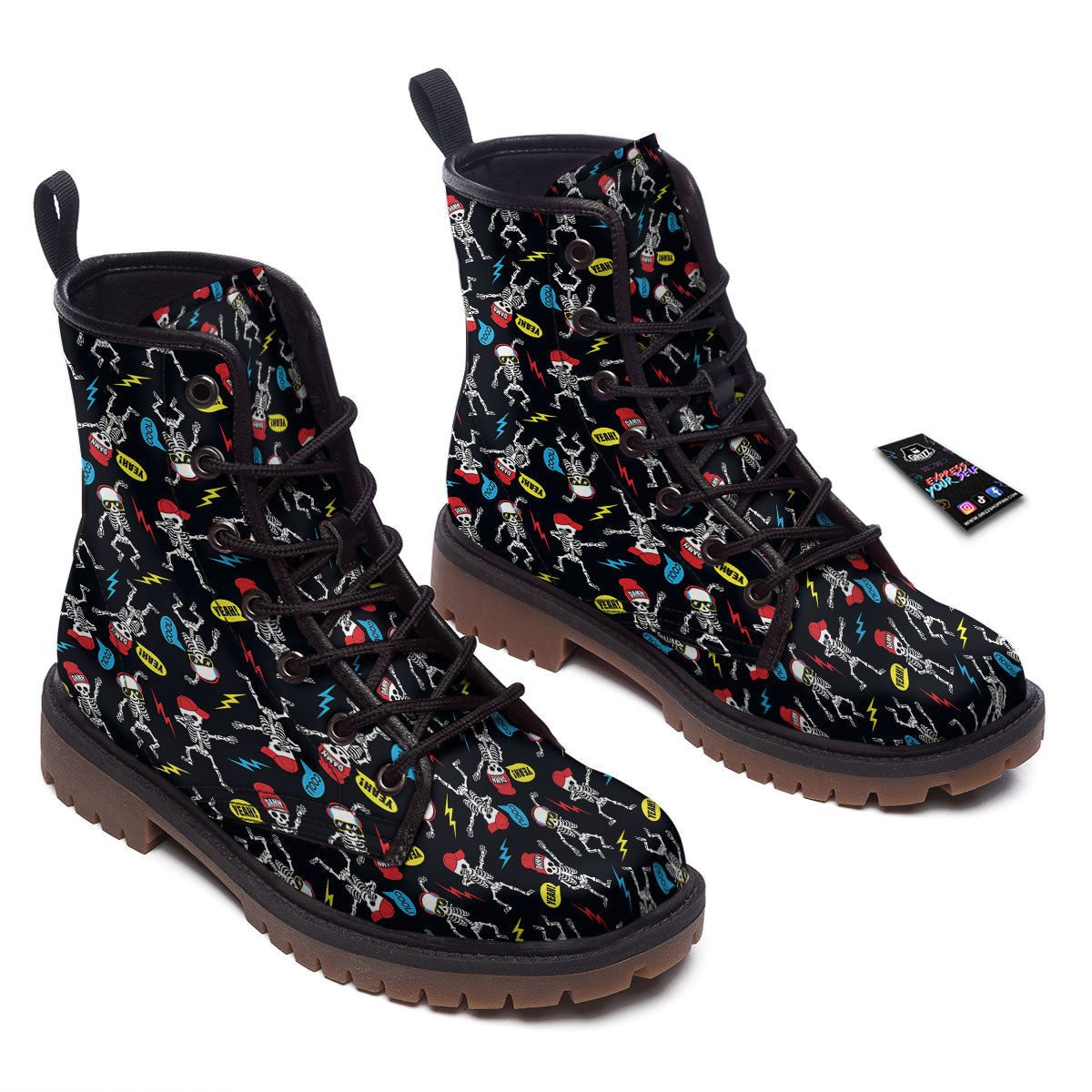 Skeleton Party Fun Print Pattern Work Boots-grizzshop