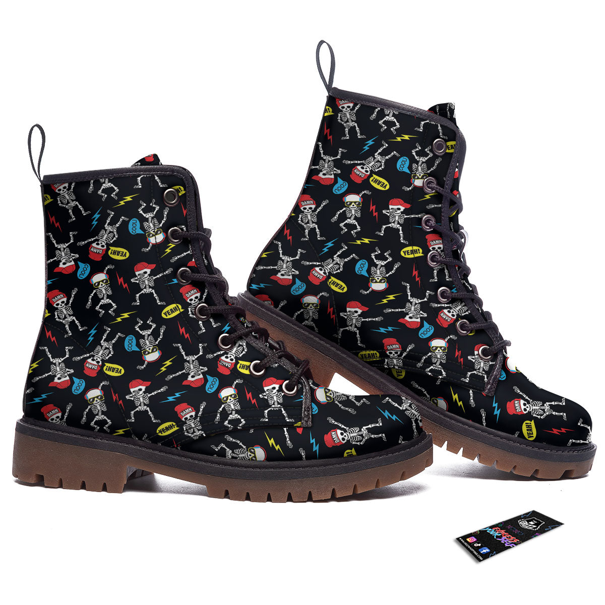 Skeleton Party Fun Print Pattern Work Boots-grizzshop