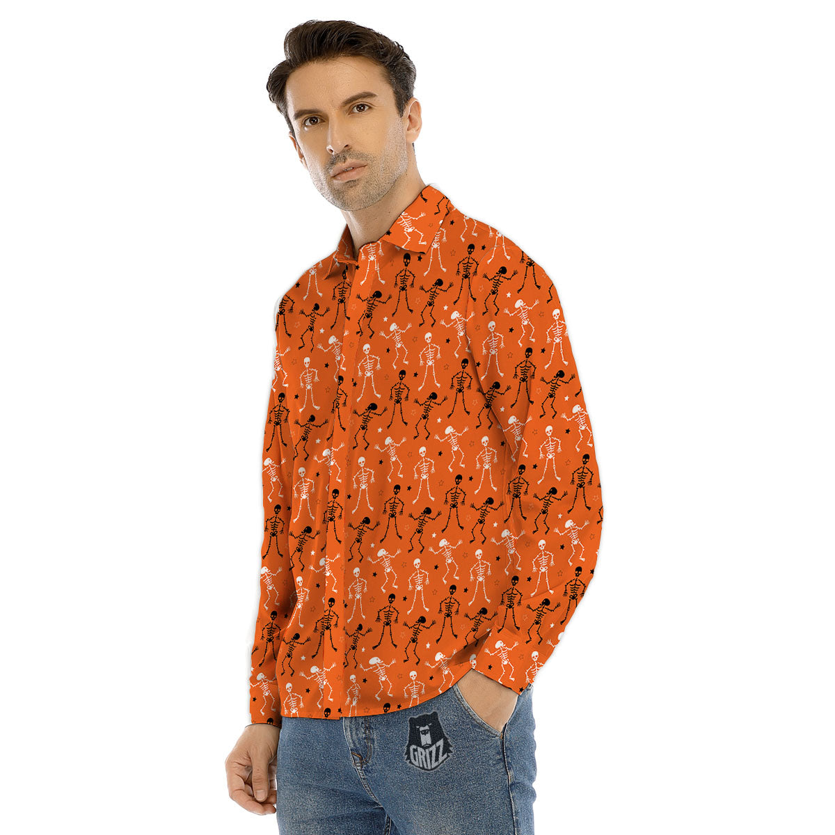 Skeleton Party Halloween Print Pattern Men's Dress Shirts-grizzshop