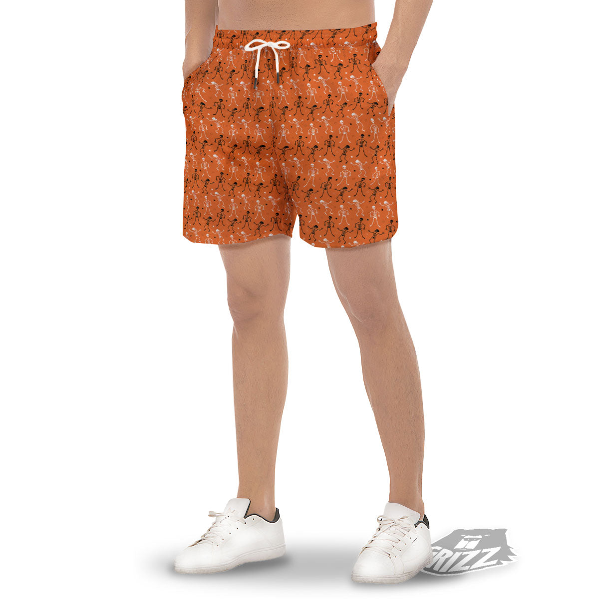 Skeleton Party Halloween Print Pattern Men's Gym Shorts-grizzshop