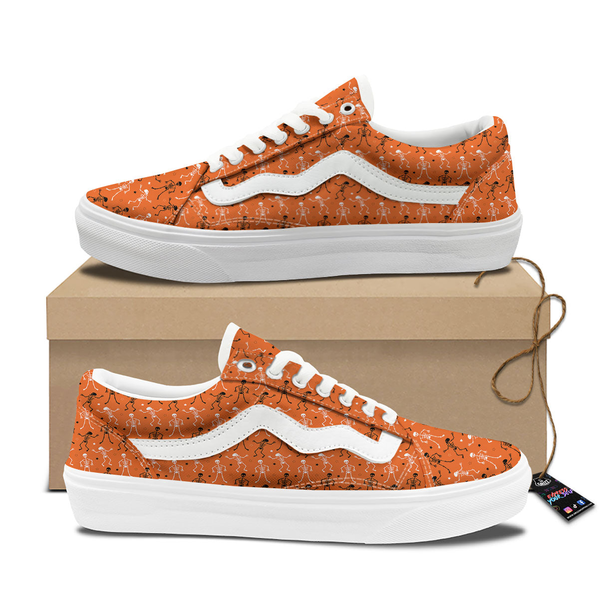 Skeleton Party Halloween Print Pattern Skate Shoes-grizzshop