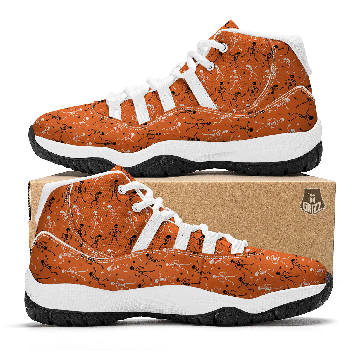 Skeleton Party Halloween Print Pattern White Bball Shoes-grizzshop