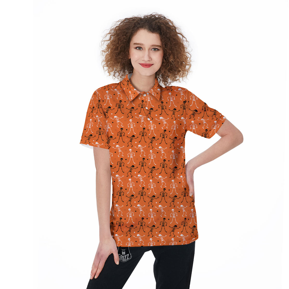 Skeleton Party Halloween Print Pattern Women's Golf Shirts-grizzshop