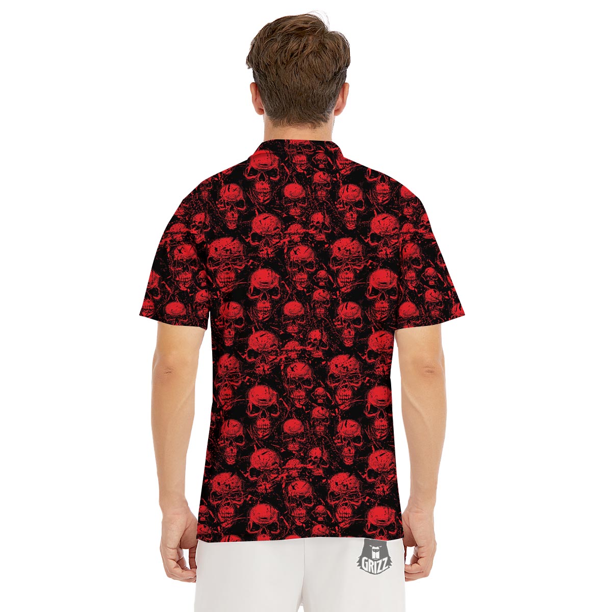 Skeleton Scary Print Pattern Men's Golf Shirts-grizzshop