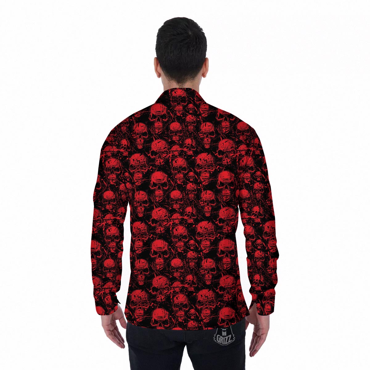 Skeleton Scary Print Pattern Men's Long Sleeve Shirts-grizzshop