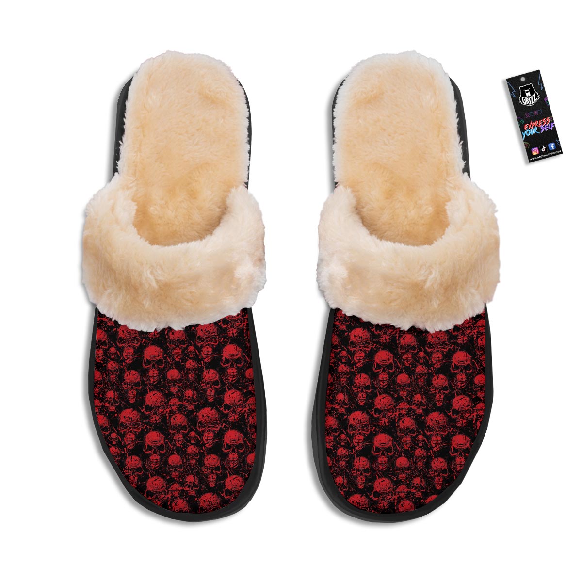 Skeleton Scary Print Pattern Slippers-grizzshop
