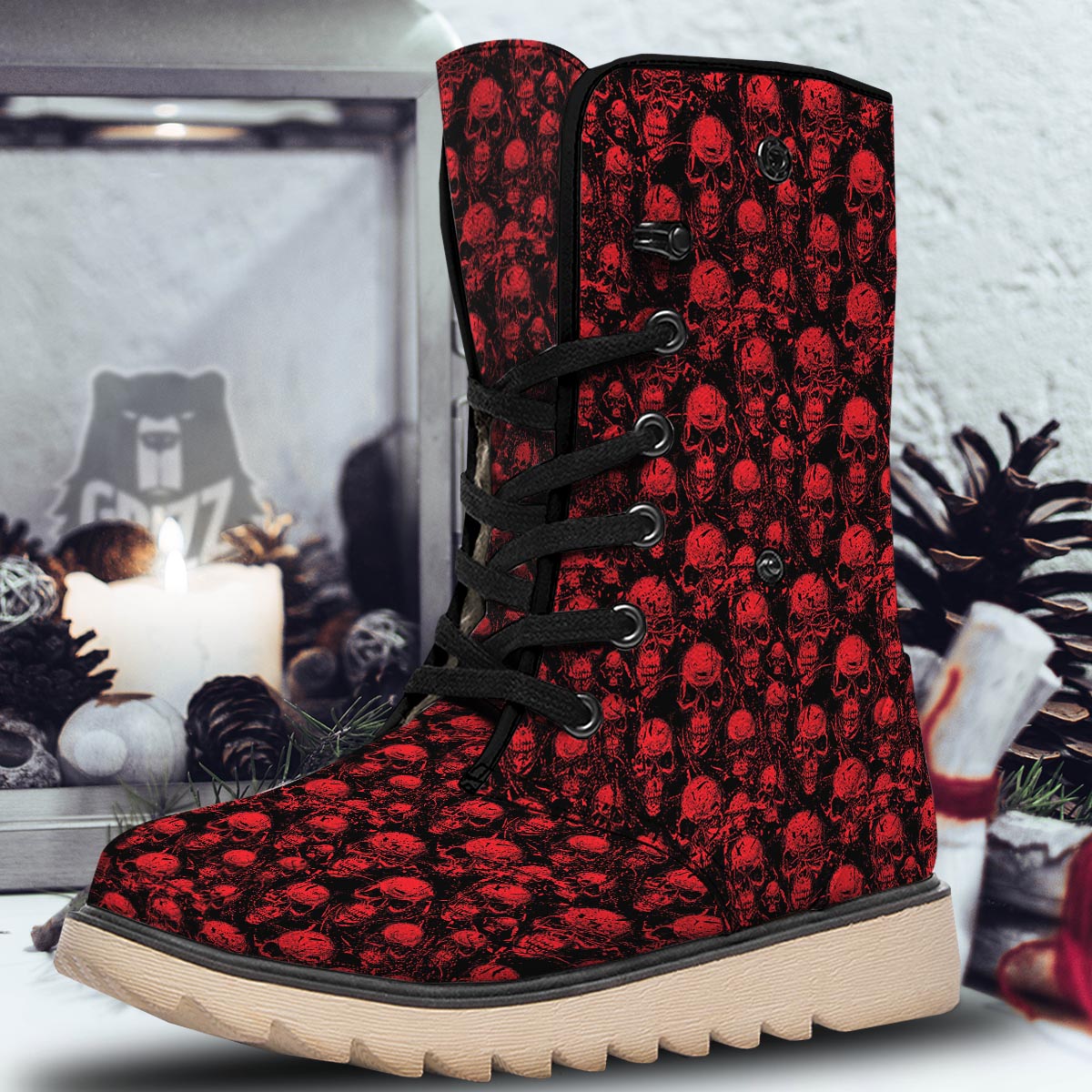 Skeleton Scary Print Pattern Snow Boots-grizzshop