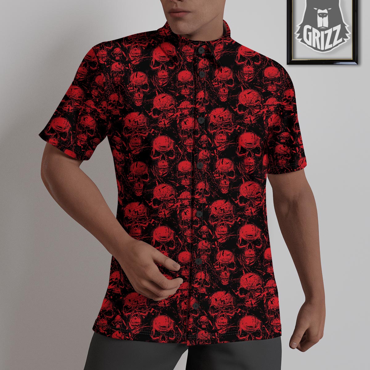 Skeleton Scary Print Pattern Untucked Shirts-grizzshop