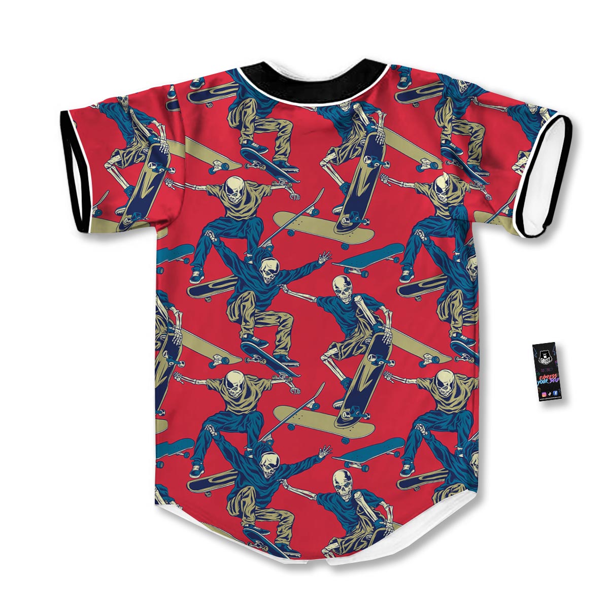 Skeleton Skateboarding Print Pattern Baseball Jersey-grizzshop